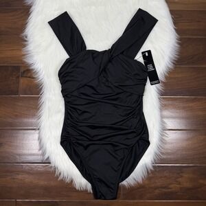 Magicsuit Miraclsesuit Women's Size 8 Black Wide Strap One Piece Swimsuit‎